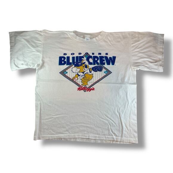 Vintage‎ Los Angeles Dodgers Blue Crew Kellog's Promo Shirt Size L Cropped Fit - Picture 1 of 3